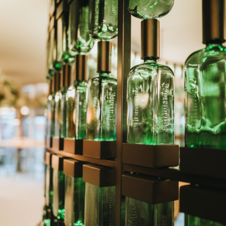 Jagermeister's logo of a glass with ice and a drink.