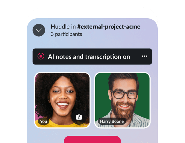 A mockup displays a virtual huddle.