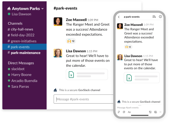 Interface des applications Slack pour ordinateur et pour appareils mobiles