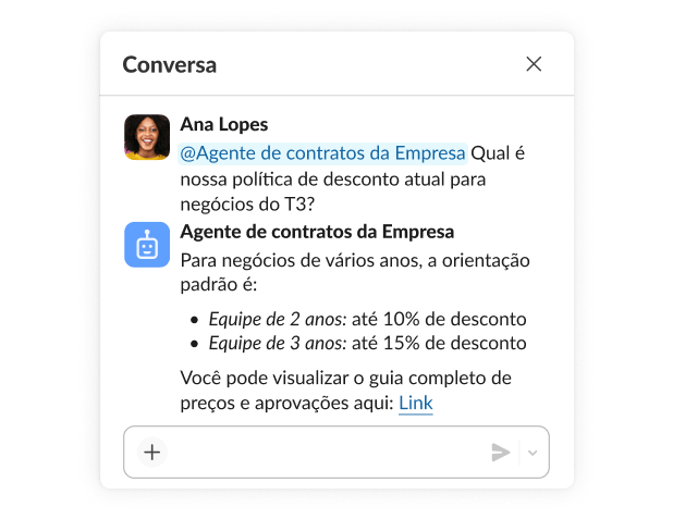 Uma conversa entre um funcionário e um agente que trata da política de desconto para negócios.