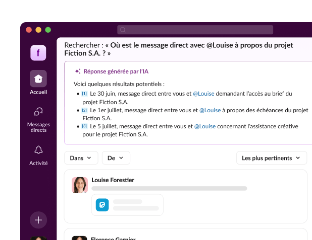 A search results page displays Al answers to a direct message inquiry.