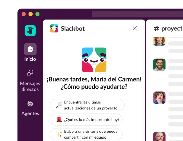 A Slackbot window displays, asking how it can help.