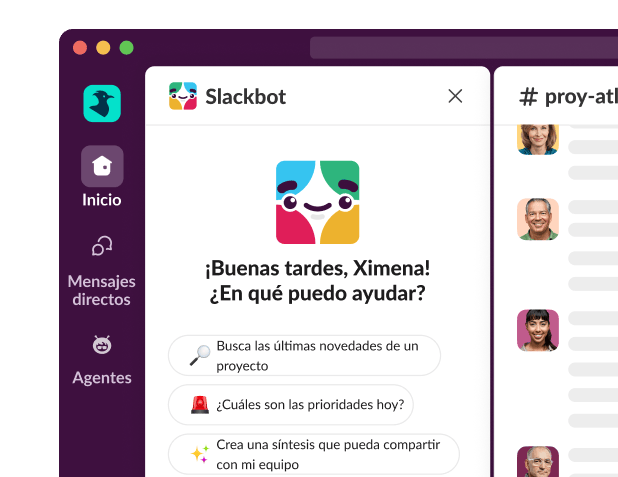 A Slackbot window displays, asking how it can help.